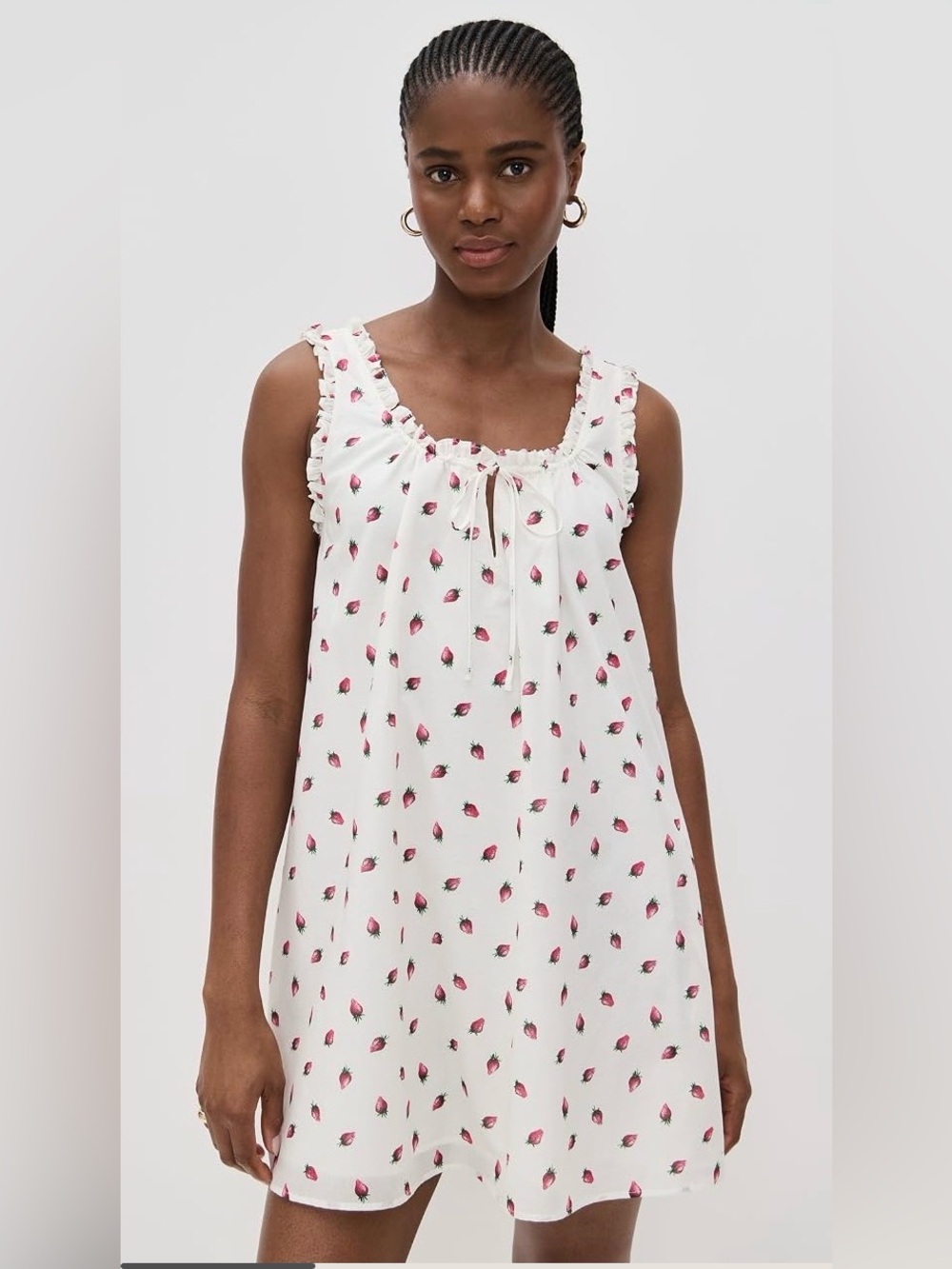 Wayf Juni Mini Dress Sz S White Strawberry Print